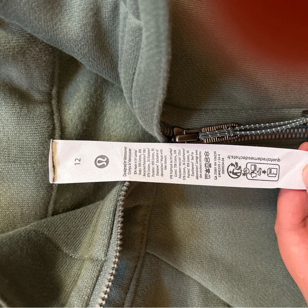 Lululemon Scuba Full Zip Hoodie Olive Green Womens Size 12 - Picture 3 of 4